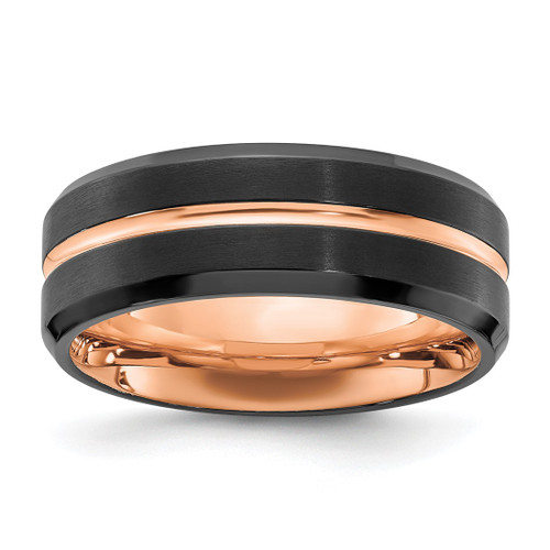 Chisel Stainless Steel Brushed and Polished Black and Rose Ion-Plated 8 mm Wedding Band, Flat