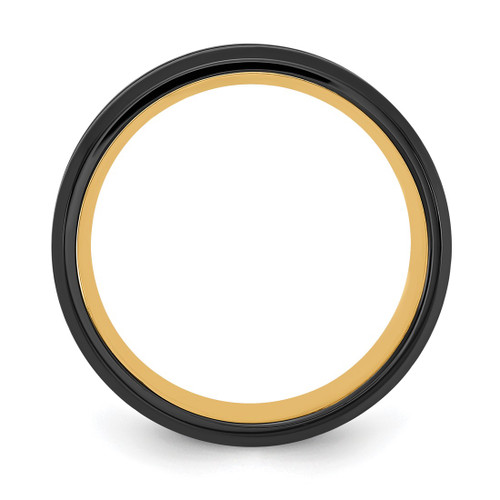 Chisel Stainless Steel Brushed and Polished Black and Yellow Ion-Plated 8 mm Wedding Band, Domed - View 2