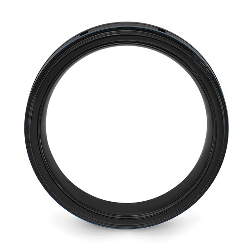 Chisel Stainless Steel Polished with Brushed Center Black and Blue Ion-Plated 8 mm Wedding Band - View 2