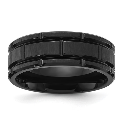 Chisel Stainless Steel Brushed and Polished Black Ion-Plated 8 mm Wedding Band