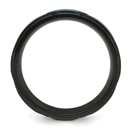 Chisel Stainless Steel Brushed and Polished Black and Blue Ion-Plated 8 mm Wedding Band, Textured - View 2