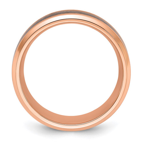 Chisel Stainless Steel Polished Rose Ion-Plated Synthetic Leather Inlay in Clear Epoxy 8 mm Wedding Band - View 2