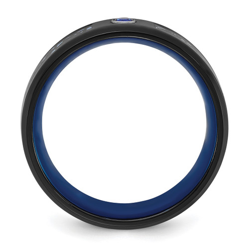 Chisel Stainless Steel Polished Black and Blue Ion-Plated with Cubic Zirconia Carbon Fiber Inlay in Clear Epoxy 8 mm Band Ring - View 2