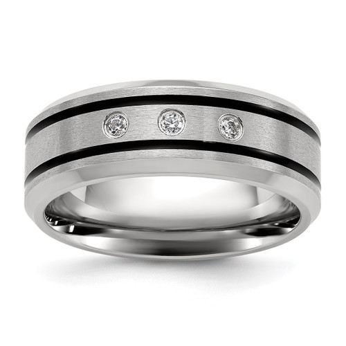 Chisel Stainless Steel Brushed and Polished Enameled with Cubic Zirconia 8 mm Band Ring