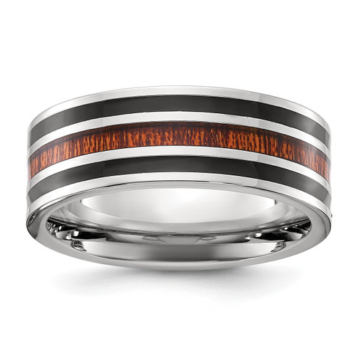Chisel Stainless Steel Polished with Black Resin and Wood Inlay 8 mm Wedding Band