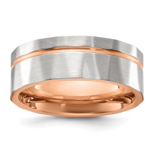 Chisel Stainless Steel Brushed and Polished Faceted Rose Ion-Plated 8 mm Wedding Band