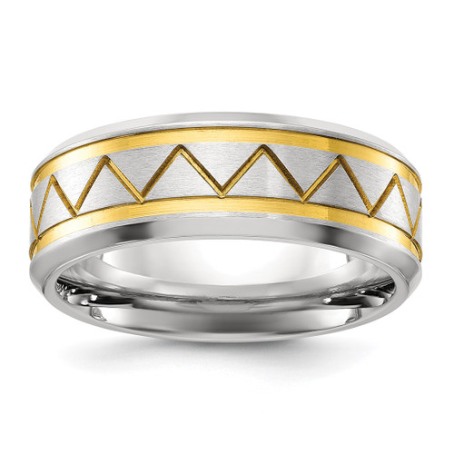 Chisel Stainless Steel Brushed and Polished Yellow Ion-Plated 8 mm Wedding Band
