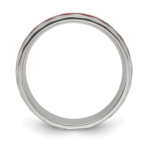 Chisel Stainless Steel Brushed and Hammered with Wood Inlay 8 mm Wedding Band - View 2