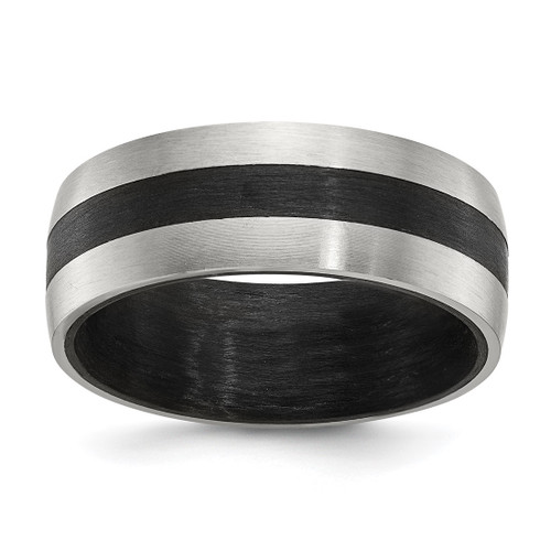 Chisel Stainless Steel Brushed and Polished Black Carbon Fiber Inlay 8 mm Wedding Band
