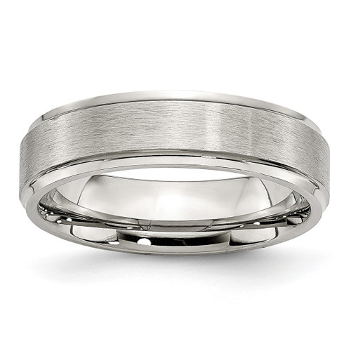 Chisel Stainless Steel Brushed and Polished 6 mm Grooved Edge Wedding Band, Flat
