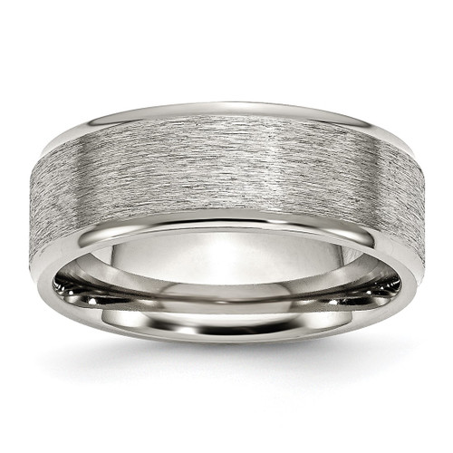 Chisel Stainless Steel Polished with Grain Finish Center 8 mm Ridged Edge Wedding Band, Flat