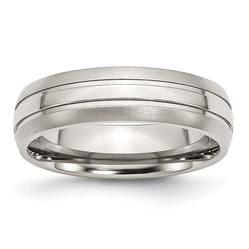 Chisel Stainless Steel Polished with Brushed Edge 6 mm Grooved Wedding Band, Half Round