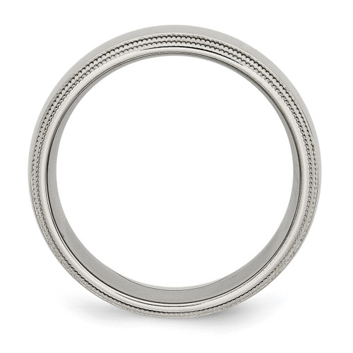 Chisel Stainless Steel Polished 8 mm Grooved and Beaded Wedding Band, Half Round - View 2