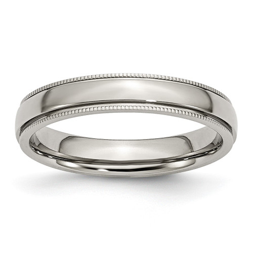 Chisel Stainless Steel Polished 4 mm Grooved and Beaded Wedding Band, Half Round