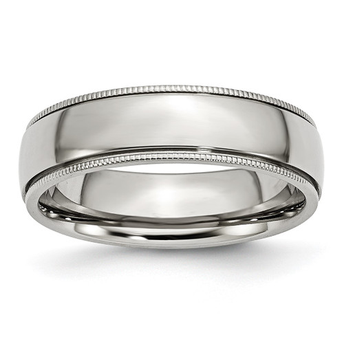 Chisel Stainless Steel Polished 6 mm Grooved and Beaded Wedding Band, Half Round, Comfort
