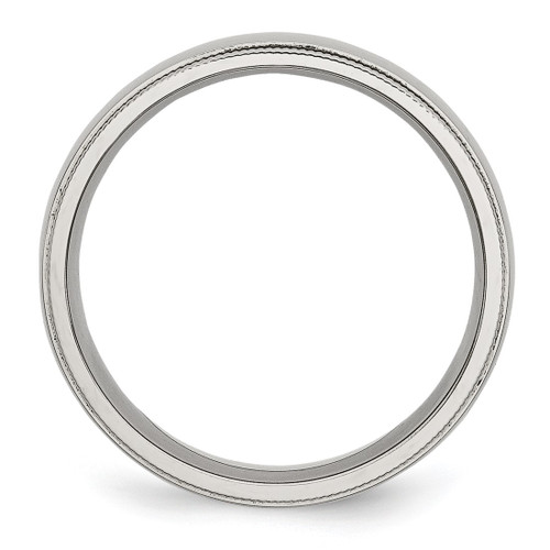 Chisel Stainless Steel Polished 6 mm Grooved and Beaded Wedding Band, Half Round, Comfort - View 2