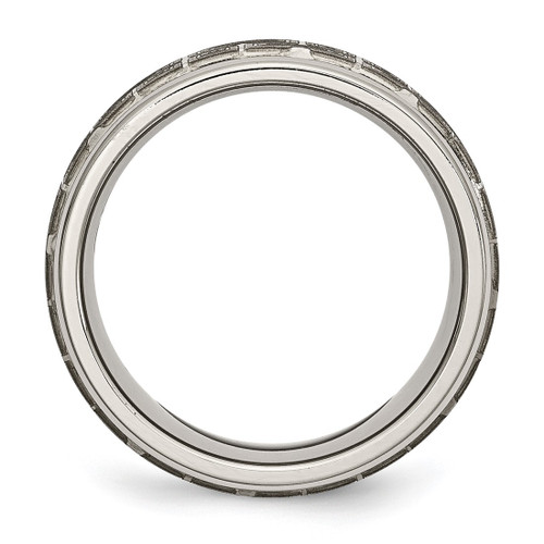 Chisel Titanium Brushed and Polished Laser Design 8 mm Ridged Edge Wedding Band - View 2
