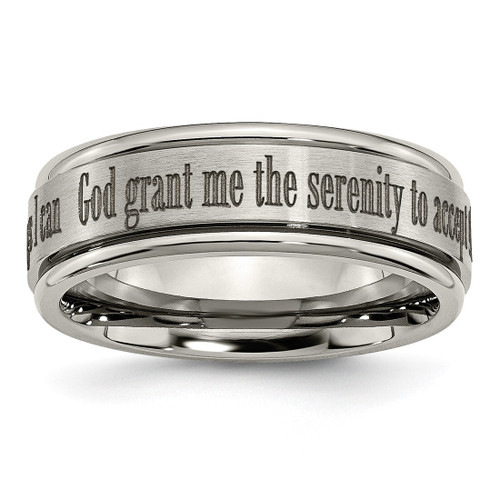 Chisel Titanium Brushed and Polished Serenity Laser Design 8 mm Ridged Edge Wedding Band