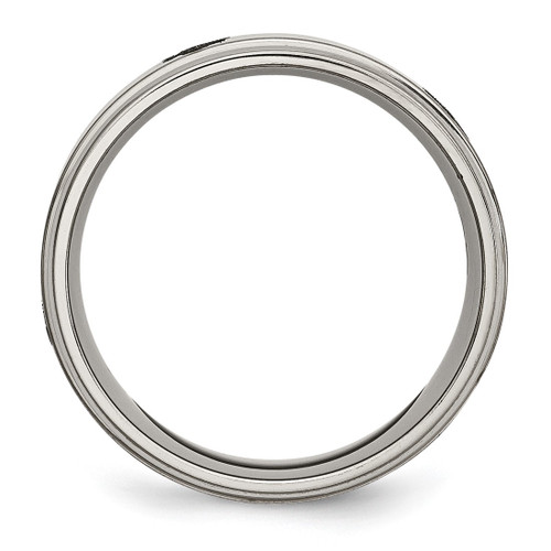 Chisel Titanium Brushed and Polished Masonic Laser Design 8 mm Ridged Edge Wedding Band - View 2