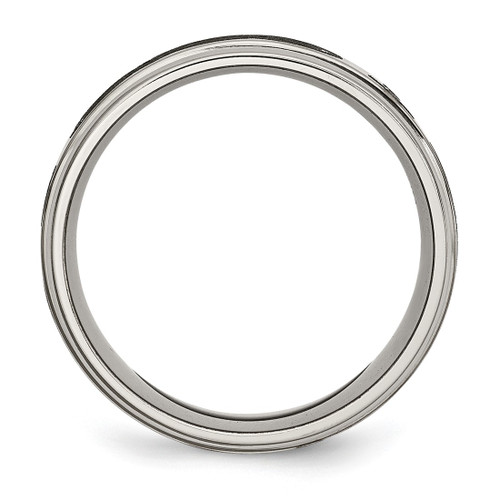 Chisel Titanium Brushed and Polished Cross Laser Design 8 mm Ridged Edge Wedding Band - TB11P - View 2