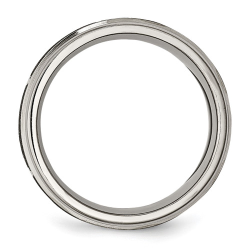 Chisel Titanium Brushed and Polished Flame Laser Design 8 mm Ridged Edge Wedding Band - View 2