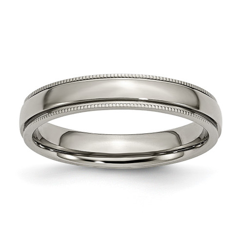 Chisel Titanium Polished 4 mm Grooved and Beaded Edge Wedding Band, Half Round
