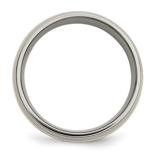 Chisel Titanium Polished with 14K Gold Inlay 10 mm Wedding Band, Domed - View 2