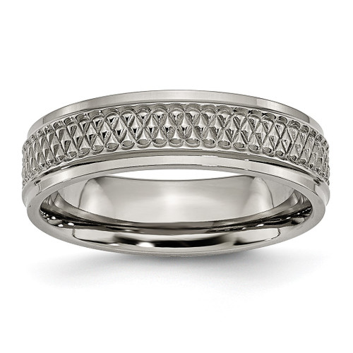 Titanium Ridged Edge Weave Design 6 mm Polished Wedding Band