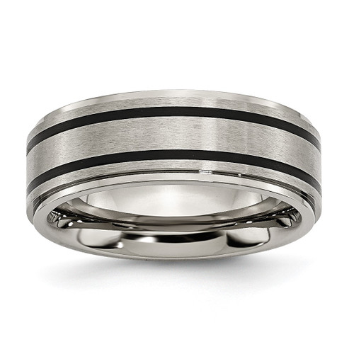 Titanium Ridged Edge Black Rubber 8 mm Brushed/Polished Wedding Band