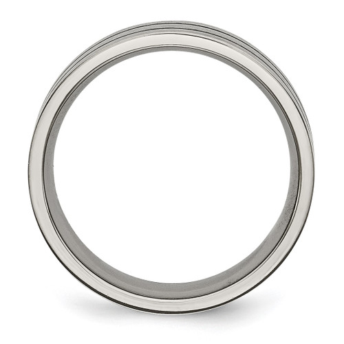 Chisel Titanium Brushed Black Enamel Grooved 7 mm Flat Wedding Band - View 2