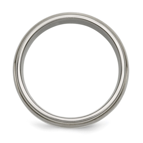 Chisel Titanium Brushed and Polished with Sterling Silver Inlay 8 mm Ridged Edge Wedding Band, Domed - View 2