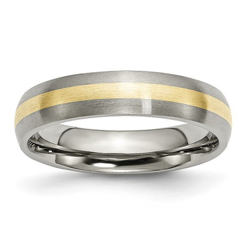 Chisel Titanium Brushed with 14K Gold Inlay 5 mm Wedding Band, Half Round