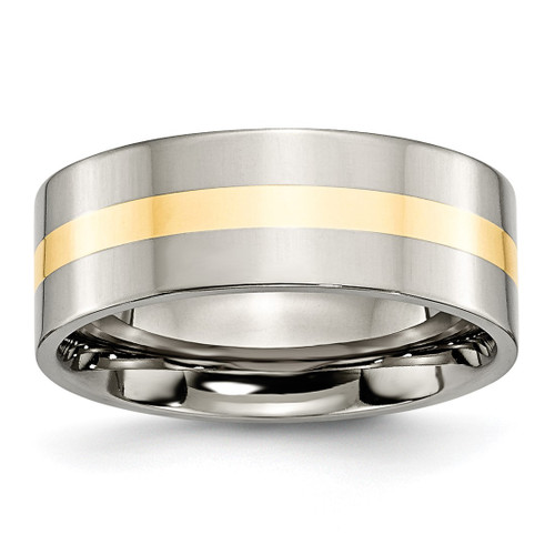 Chisel Titanium Polished with 14K Gold Inlay 8 mm Flat Wedding Band - TB220