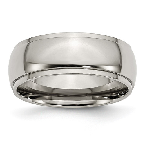 Chisel Titanium Polished 8 mm Ridged Edge Wedding Band, Domed