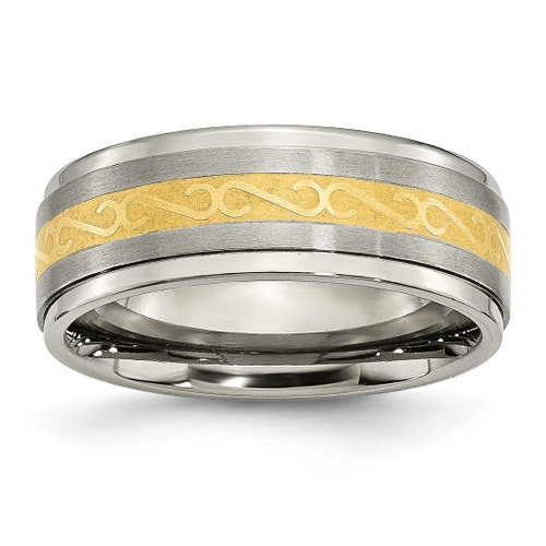 Titanium 8 mm Yellow Ion-Plated Satin/Polished Ridged Edge Wedding Band