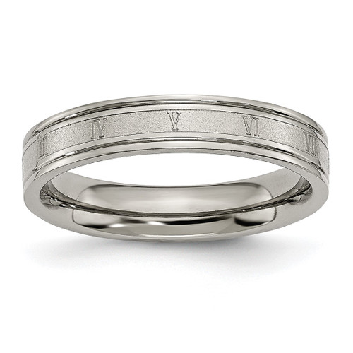 Chisel Titanium Brushed Center 4 mm Roman Numerals Wedding Band, Flat