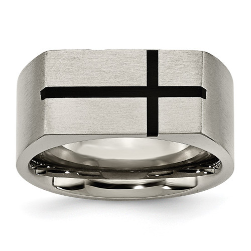 Titanium 10 mm Black Enamel Cross Brushed Wedding Band
