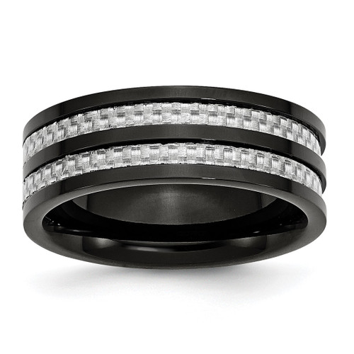Chisel Titanium Polished Black Ion-Plated with Grey Carbon Fiber Inlay 8 mm Wedding Band, Flat