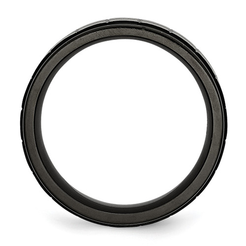 Chisel Titanium Brushed Center Black Ion-Plated 9 mm Wedding Band, Flat - View 2
