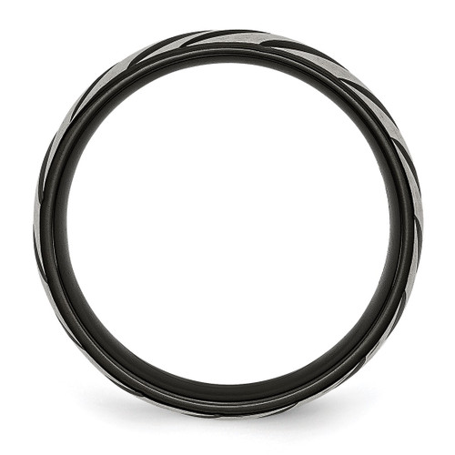 Chisel Titanium Brushed and Polished Black Ion-Plated 6 mm Grooved Wedding Band, Half Round - View 2