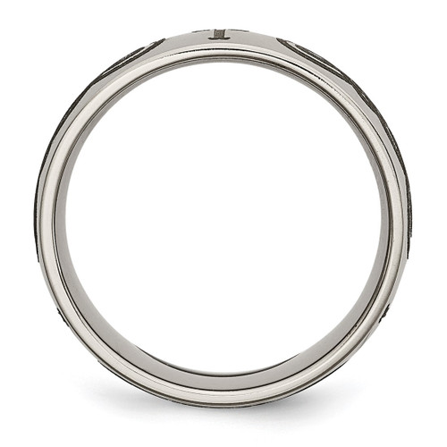 Chisel Titanium Polished Cross Laser Design 8 mm Wedding Band, Half Round - TB2P - View 2
