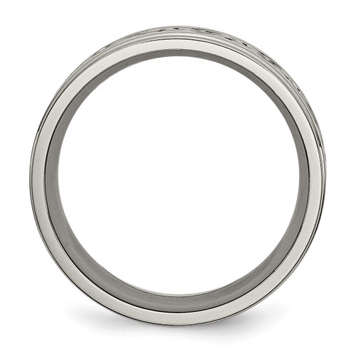 Chisel Titanium Brushed Center 9 mm Scroll Design Wedding Band, Flat - View 2