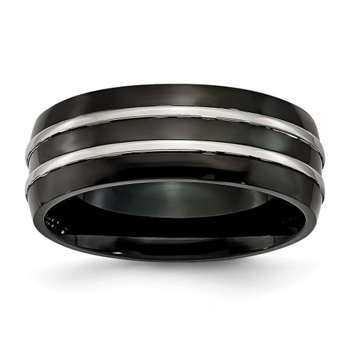 Titanium Grooved 8 mm Black Ion-Plated Brushed & Polished Wedding Band