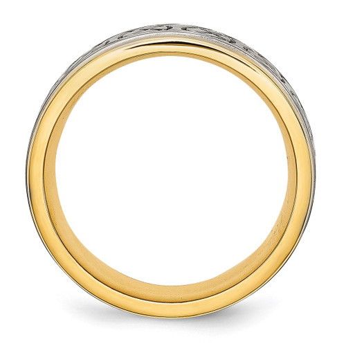 Chisel Titanium Brushed and Polished Yellow Ion-Plated Scroll Design 8 mm Grooved Edge Wedding Band, Flat - View 2