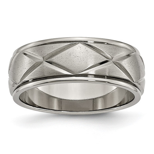 Titanium Polished X-Design 8 mm Satin Center Ridged Edge Wedding Band