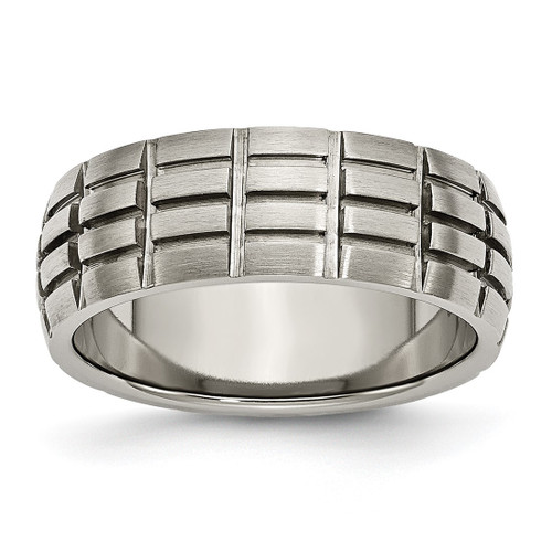 Titanium Satin 8 mm Notched and Grooved Wedding Band, Brushed