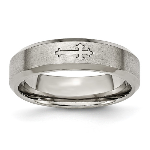 Chisel Titanium Brushed Center Cross Design 6 mm Beveled Edge Wedding Band