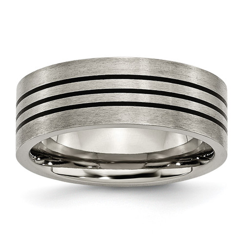 Chisel Titanium Satin and Polished Black Enamel Striped 8 mm Flat Wedding Band