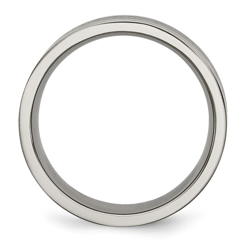 Chisel Titanium Satin and Polished Black Enamel Striped 8 mm Flat Wedding Band - View 2