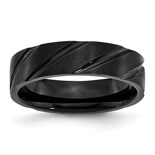 Chisel Titanium Brushed and Polished Black Ion-Plated Swirl Design 6 mm Wedding Band, Flat